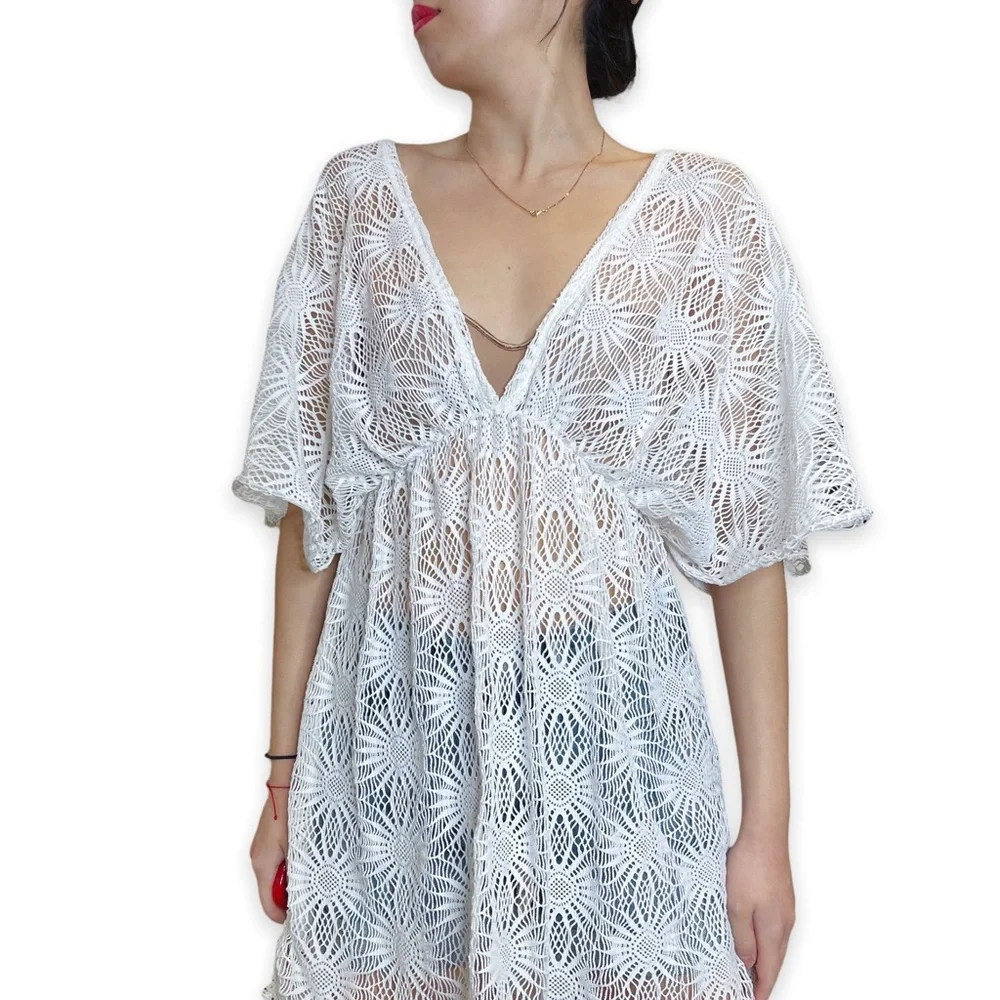 NWT Elif for Jordan Taylor White Crochet Bikini Beach Coverup Dress Size L